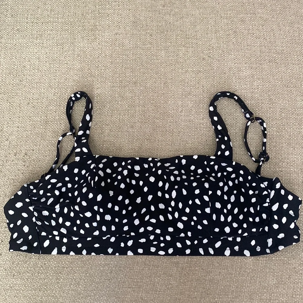 Island Escape Costa Rica Underwire Back Tie Bikini Top Black White Dot Swim 12